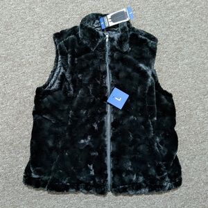 Black Reversible Puffer Vest Faux Fur Nicole Miller Large